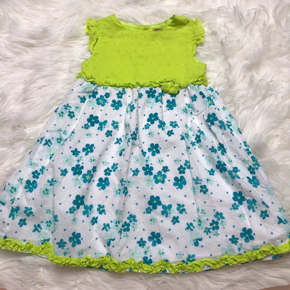Penelope Mack lime green and floral fit and flare dress size 2T